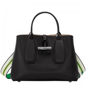 Black Women's Longchamp Roseau M Handbags | 31079-BTYF