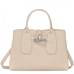 Paper White Women's Longchamp Roseau M Handbags | 21376-BGPA