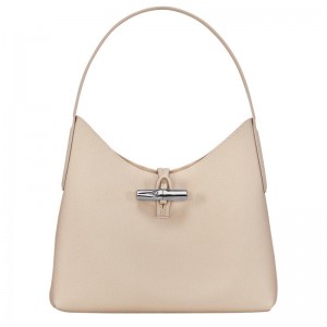 Paper White Women's Longchamp Roseau M Hobo Bags | 86907-TVBM