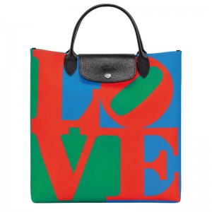 Red/Navy Women's Longchamp x Robert Indiana L Handbags | 52879-ELKQ