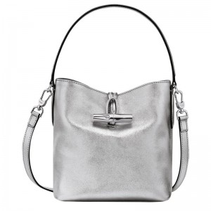 Silver Women's Longchamp Roseau XS Bucket Bag | 91038-QEBH