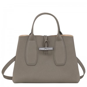 Turtledove Grey Women's Longchamp Roseau M Handbags | 37154-AQFS