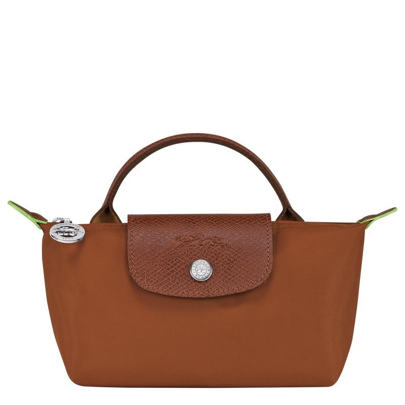 Cognac Brown Women\'s Longchamp Le Pliage Green with handle Pouches | 91840-FDEY