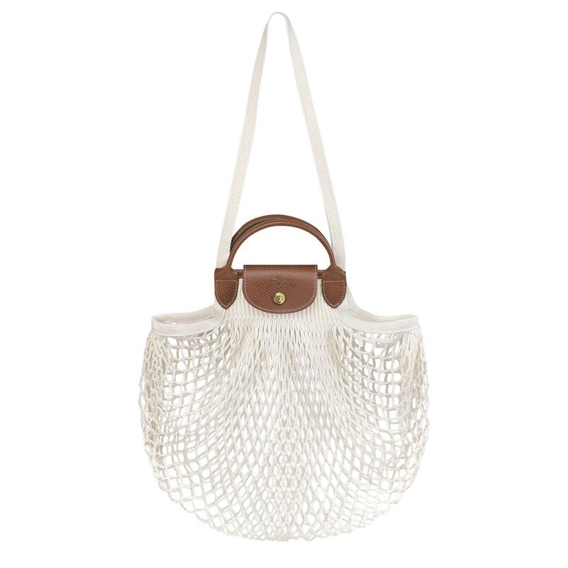 Ecru White Women\'s Longchamp Le Pliage Filet L Mesh Bag | 19580-TXPO