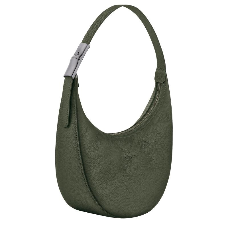 Khaki Women's Longchamp Roseau Essential M Hobo Bags | 91860-CDBL