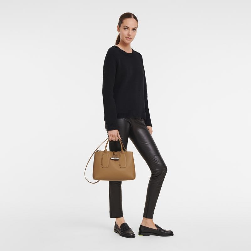 Natural Brown Women's Longchamp Roseau M Handbags | 54382-PXUM