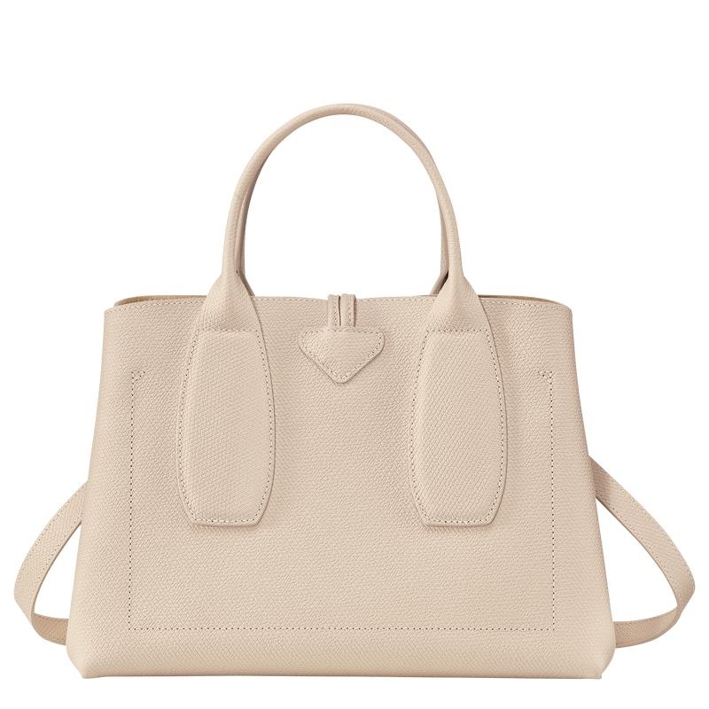 Paper White Women's Longchamp Roseau M Handbags | 21376-BGPA