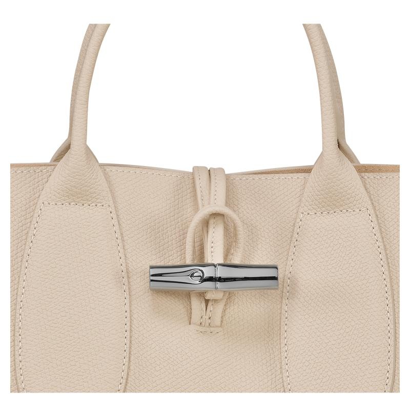 Paper White Women's Longchamp Roseau M Handbags | 21376-BGPA