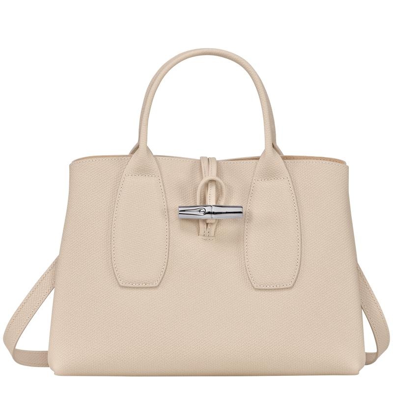 Paper White Women\'s Longchamp Roseau M Handbags | 21376-BGPA