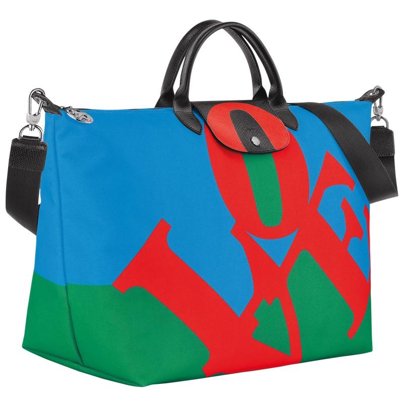 Red/Navy Men's Longchamp x Robert Indiana Travel Bags | 68791-FWVR