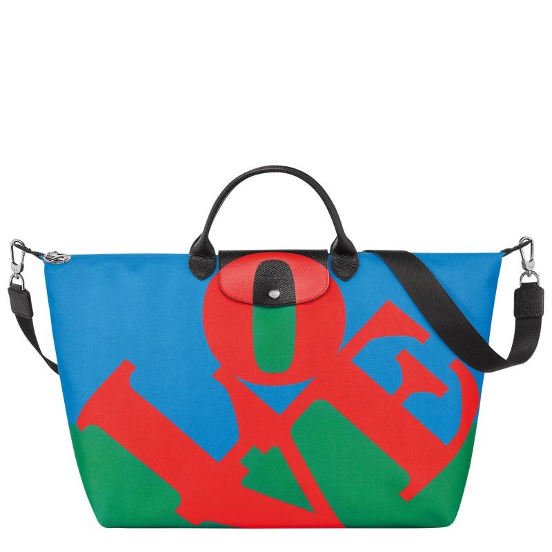 Red/Navy Men\'s Longchamp x Robert Indiana Travel Bags | 68791-FWVR