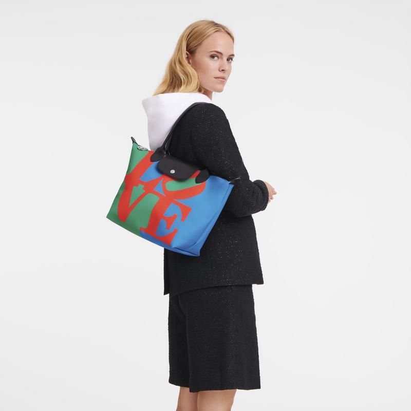 Red/Navy Women's Longchamp x Robert Indiana M Tote Bag | 24836-KQPR