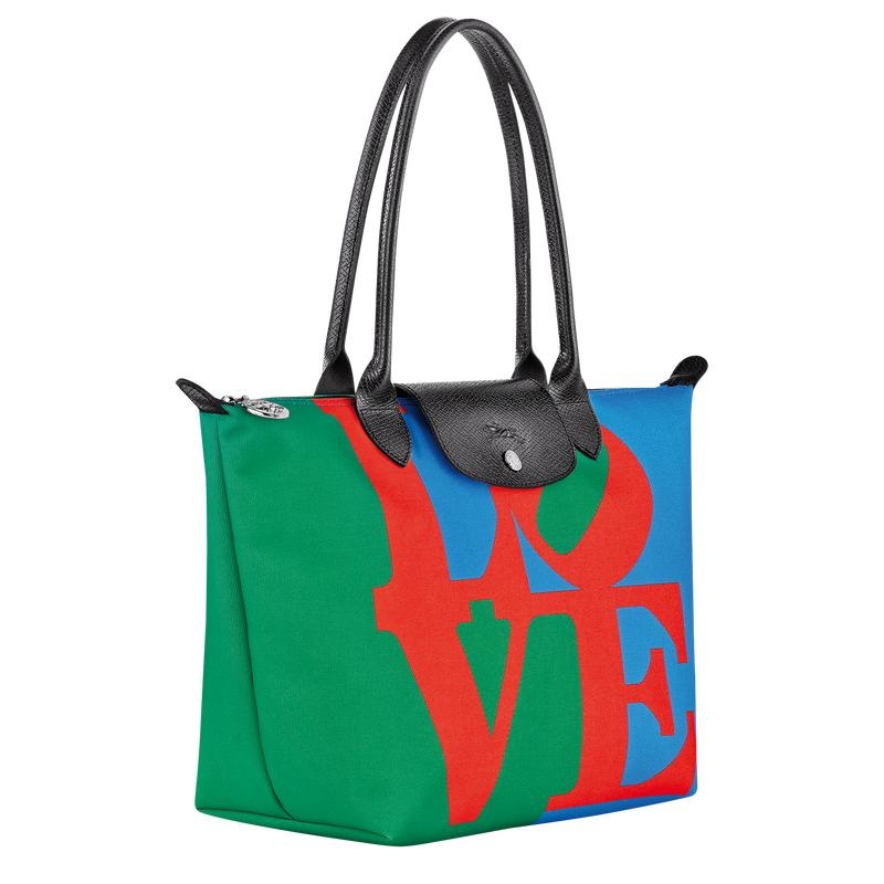 Red/Navy Women's Longchamp x Robert Indiana M Tote Bag | 24836-KQPR