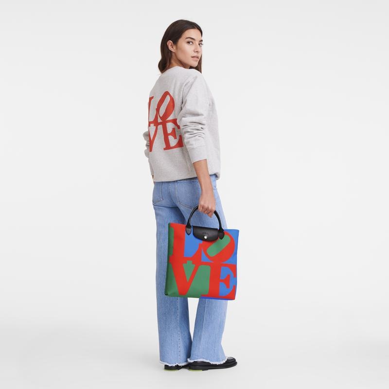 Red/Navy Women's Longchamp x Robert Indiana L Handbags | 52879-ELKQ